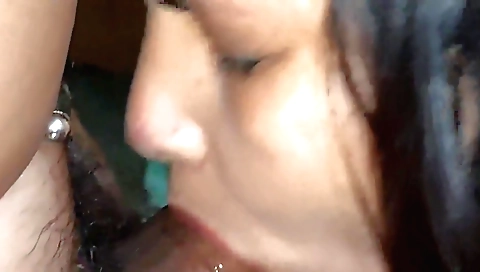 Busty brunette milf sucks her hubby's dick and gets her face covered