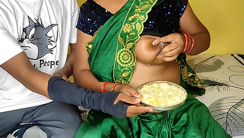 Indian woman with big tits giving a big cock sucking