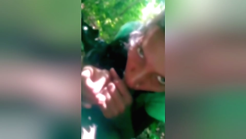 Girl stays in a forest with her boyfriend to have fun