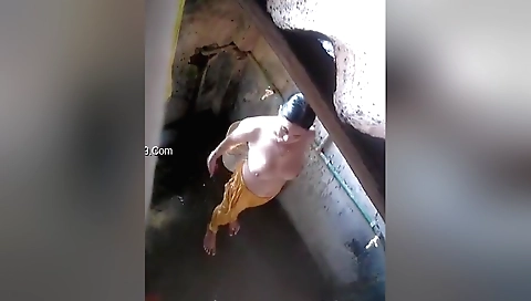 Brunette naked in the shower with hidden cam for us