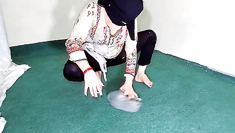 Busty maid in dirty clothes fucks you in the bathroom