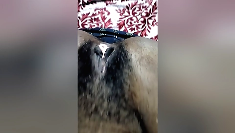 Indian girl fingered and dildoed in her hairy pussy