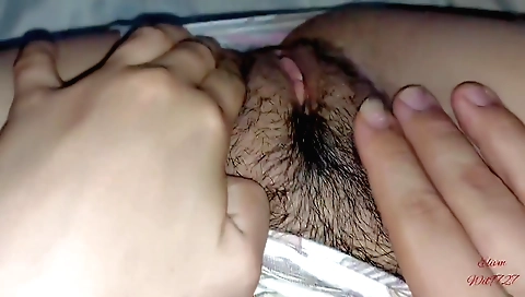 Brunette girl in webcam solo shows her hairy pussy