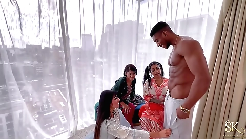 Indian and black triple threeway group sex with a blonde