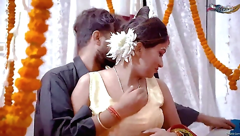 Milf brunette with a sexy body gets her hubby in front of her husband