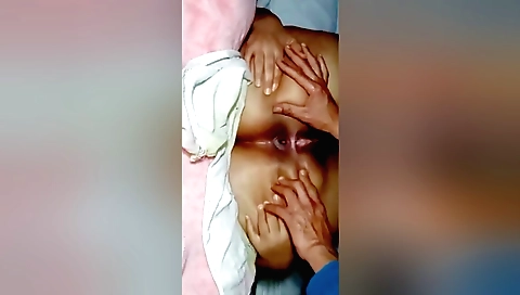 Hairy pussy filled with cumshot after big anal sex