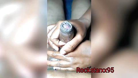 Busty wife does a nice hot handjob in a sensual pose