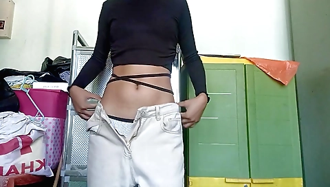 Hot brunette solo girl in stockings showing her body