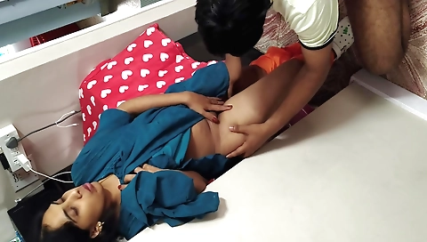 Indian brunette pussy video with a small body and a small tits