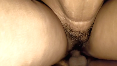 Hot amateur hairy porn video with a girl on top of a pecker