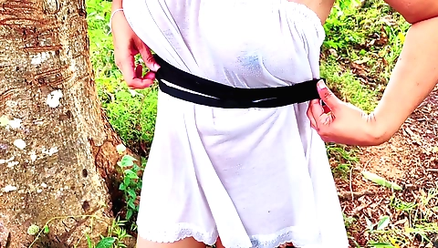 Indian babe with hairy pussy got fucked in a forest