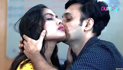 Hot and sexy brunette with natural body in a hot scene