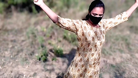 Indian brunette with big natural tits got banged outdoors