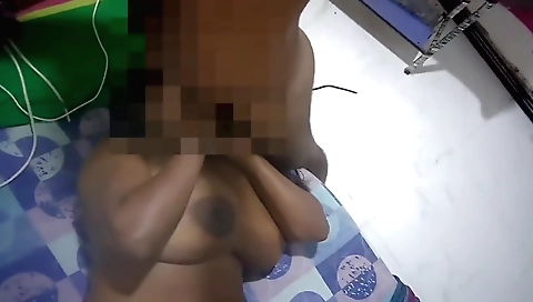 Amateur wife with large boobs clips her tits together